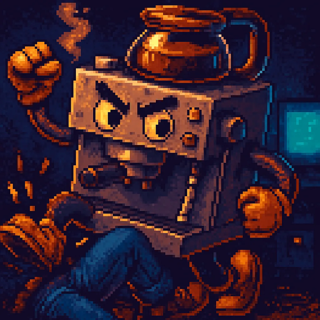 Die AI-Kaffeemaschine Super999, Ausschnitt aus dem offiziellen T-Shirt-Artwork