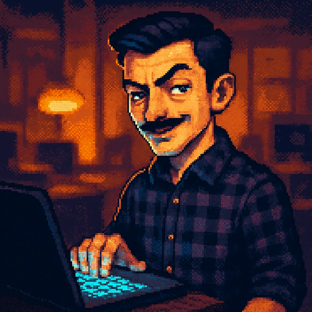 Pixel-Art von Atif am glühenden Laptop